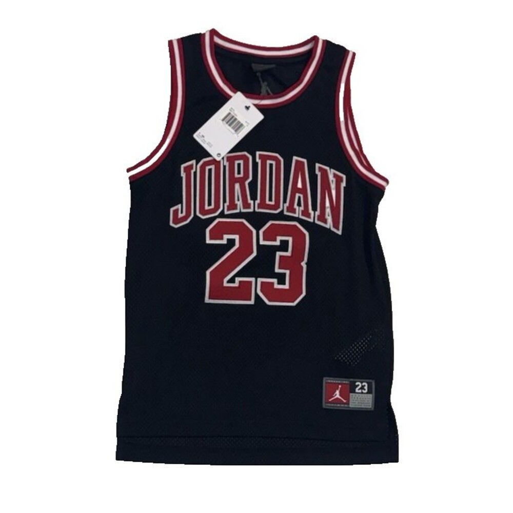 NWT Air Jordan 23 Boys Black Mesh Basketball Jersey Size Small 8-10 Yrs